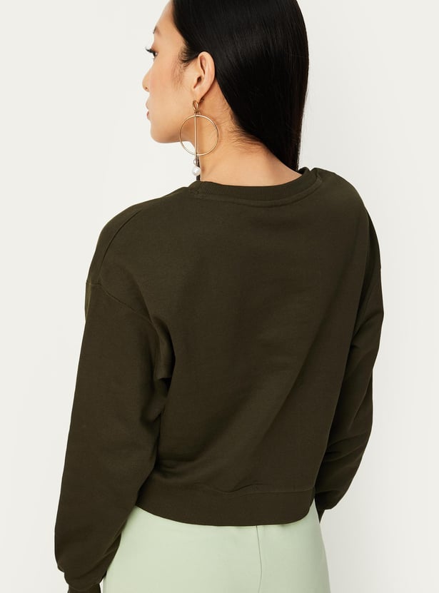 Women Solid Drop Shoulder Sweatshirt