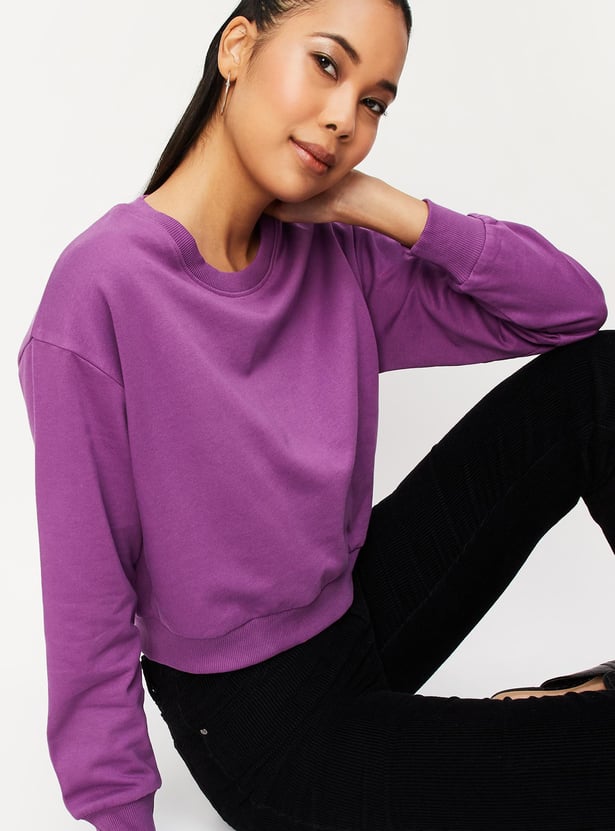 Women Solid Drop Shoulder Sweatshirt