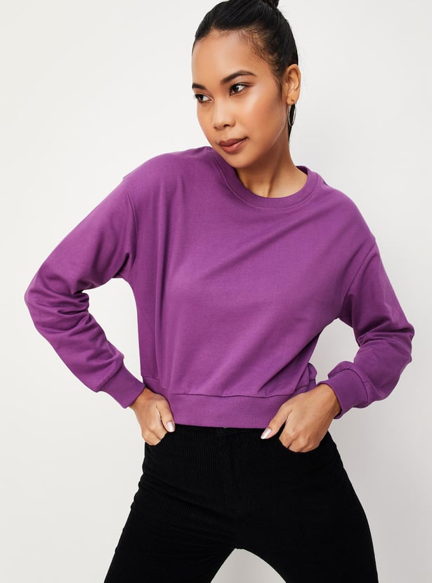 Women Solid Drop Shoulder Sweatshirt