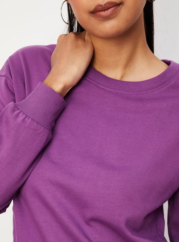 Women Solid Drop Shoulder Sweatshirt