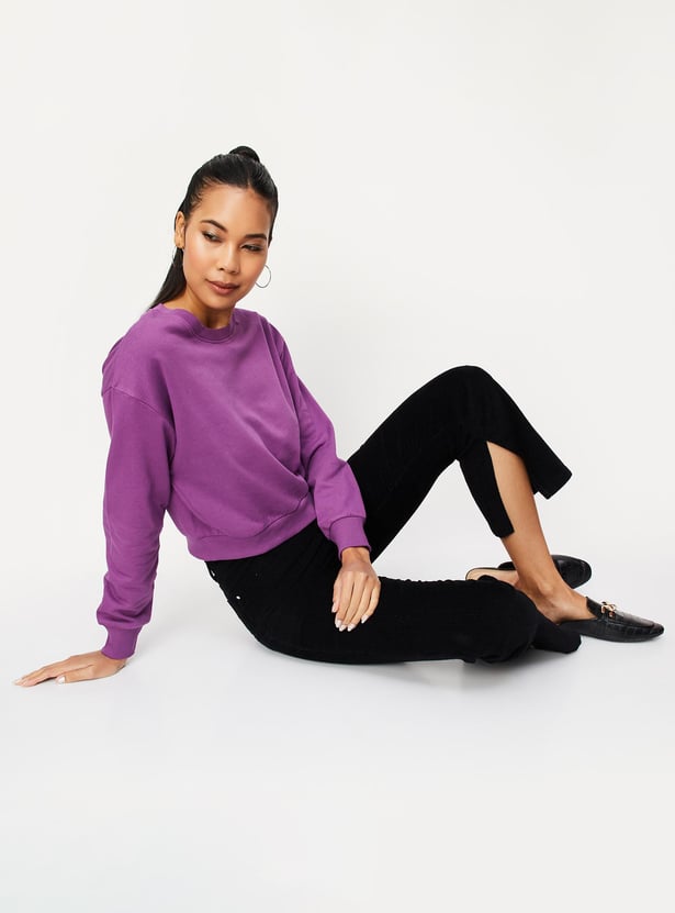 Women Solid Drop Shoulder Sweatshirt