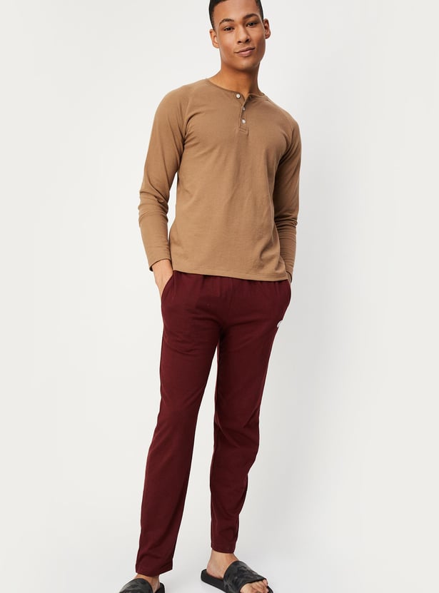 Men Textured Henley Neck T-shirt