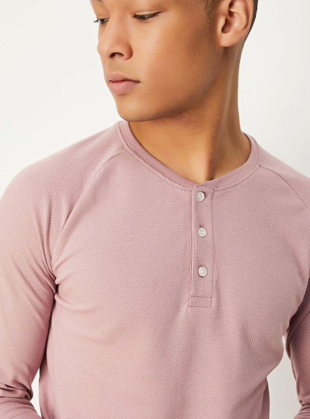 Men Textured Henley Neck T-shirt