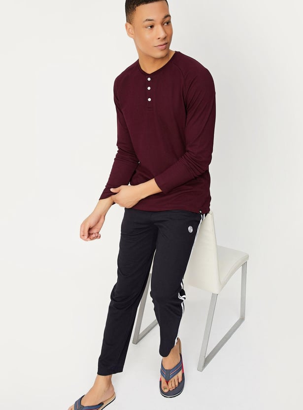 Men Textured Henley Neck T-shirt