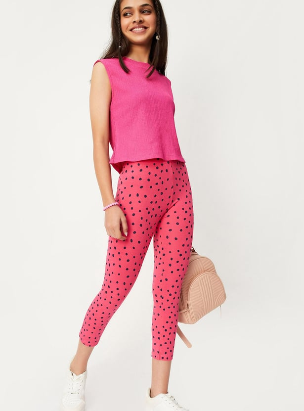 Buy Girls Polka Dot Printed 3 4th Leggings Online at just Rs. 329.0 1000013086959 Max Fashion