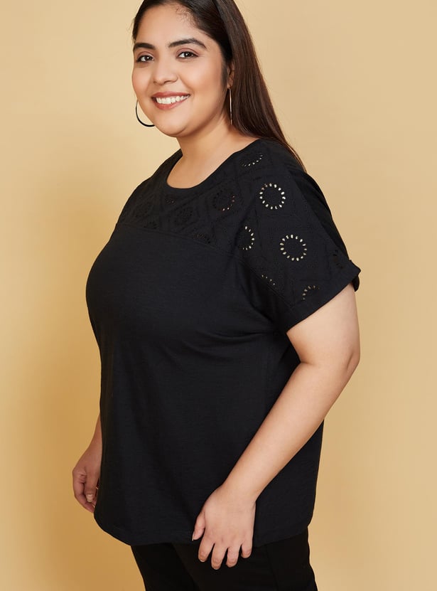 Women Schiffli Detail Cotton T-shirt