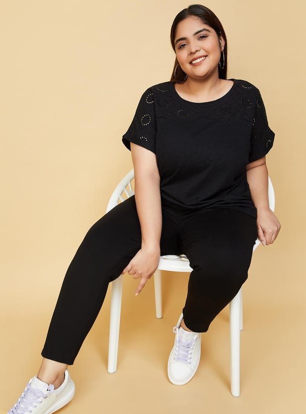 Women Schiffli Detail Cotton T-shirt