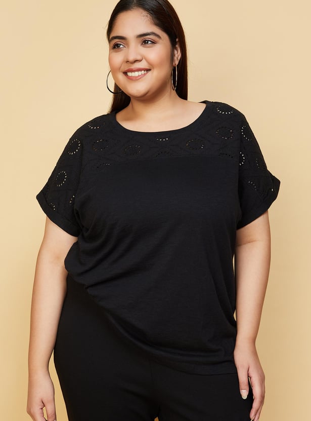 Women Schiffli Detail Cotton T-shirt