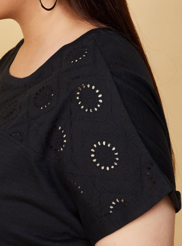 Women Schiffli Detail Cotton T-shirt