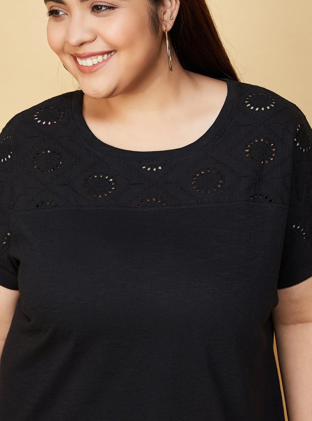 Women Schiffli Detail Cotton T-shirt