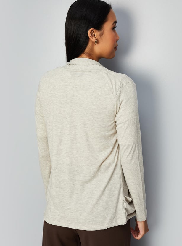 Women Solid Knit Shrug with Pockets