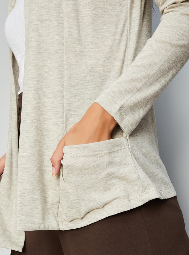 Women Solid Knit Shrug with Pockets