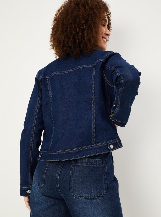 Women Solid Flap Pockets Denim Jacket