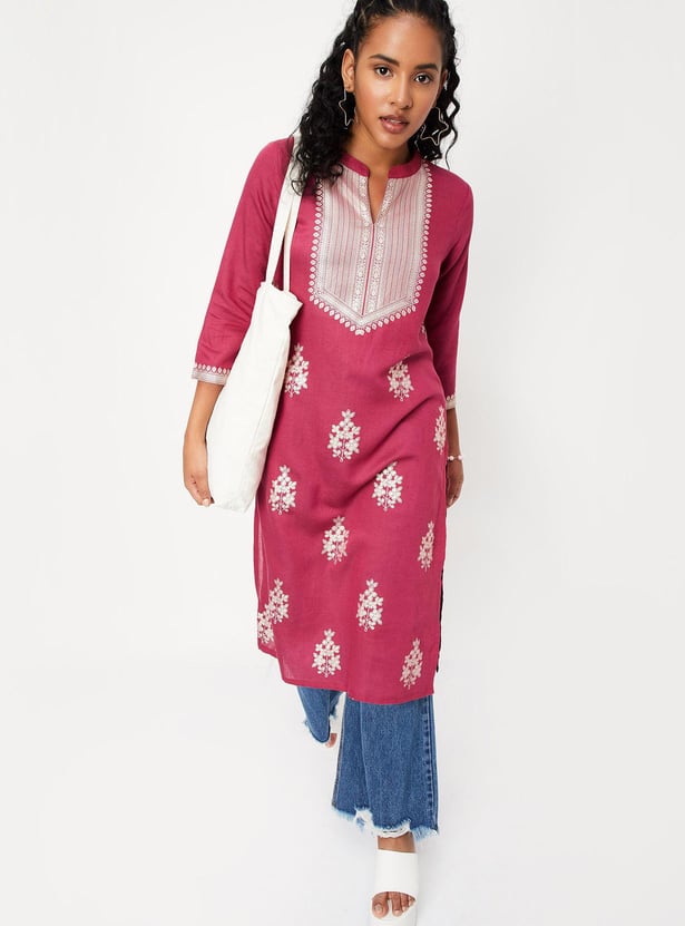 Women Foil Printed Straight Kurta