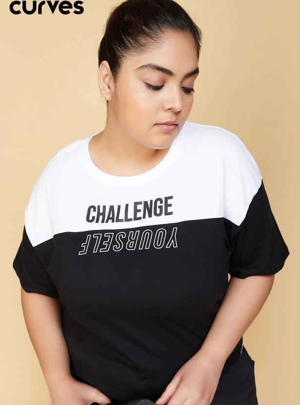 Women Colourblocked Drawcord T-shirt