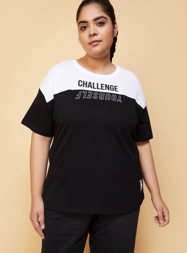 Women Colourblocked Drawcord T-shirt