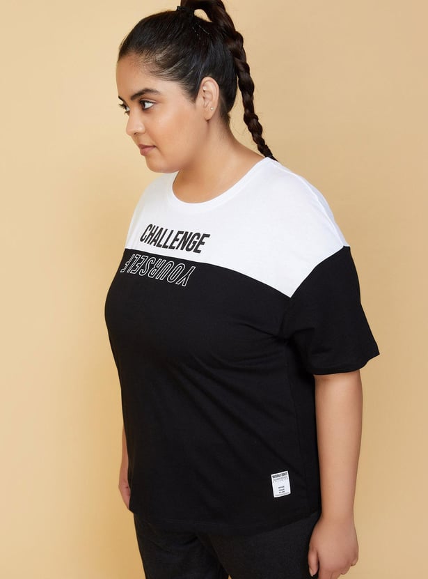 Women Colourblocked Drawcord T-shirt