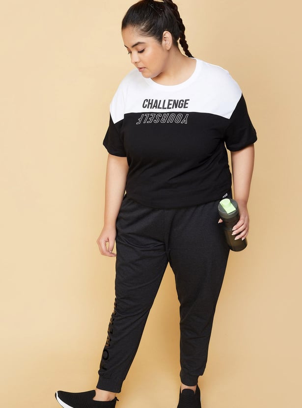 Women Colourblocked Drawcord T-shirt