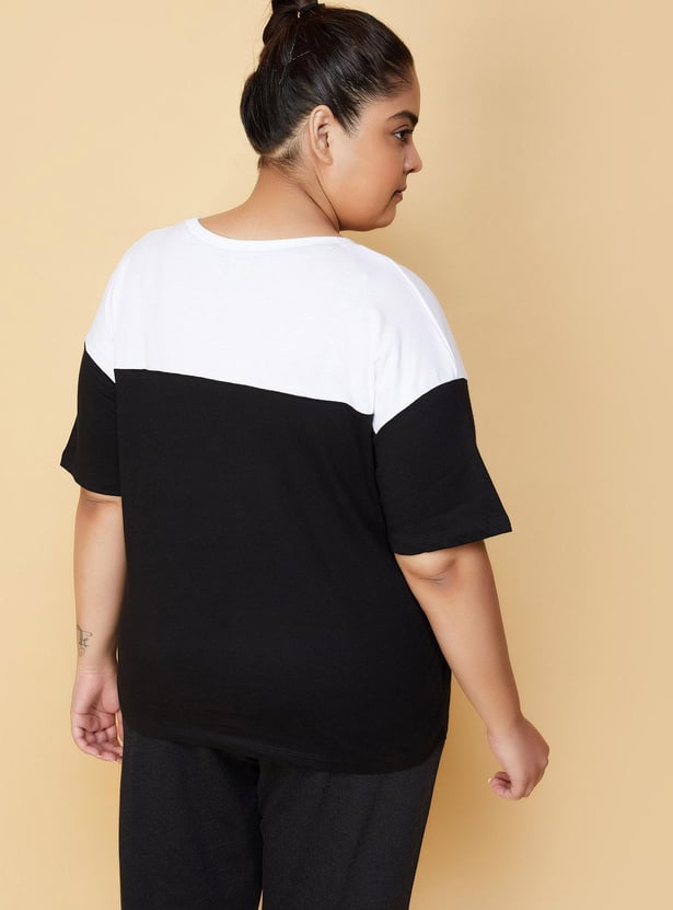 Women Colourblocked Drawcord T-shirt