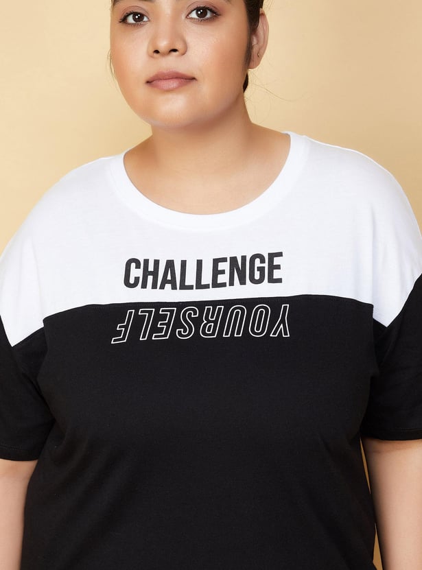 Women Colourblocked Drawcord T-shirt