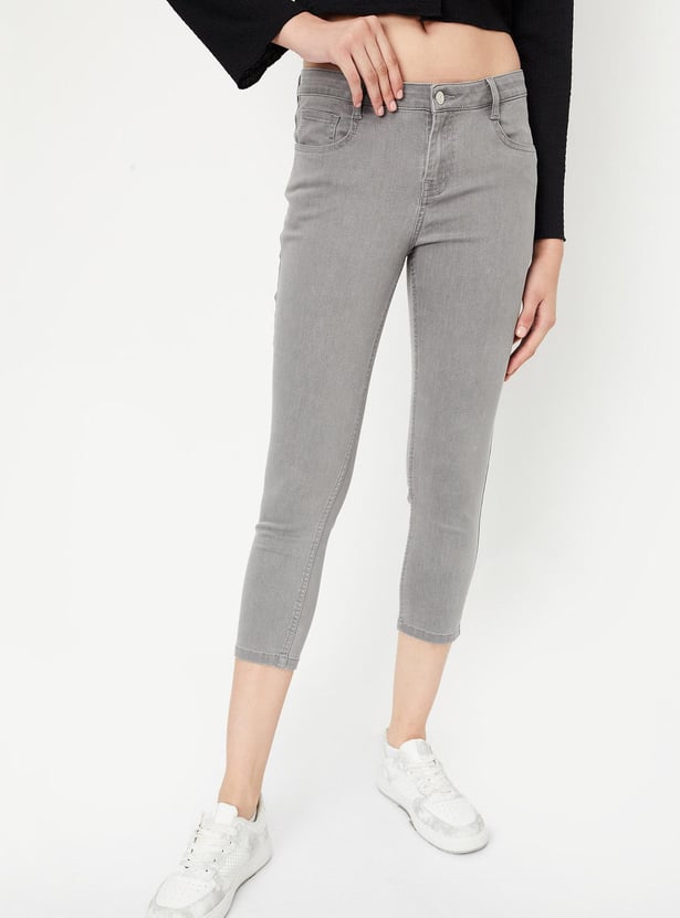 Women Washed Crop Slim Fit Jeans