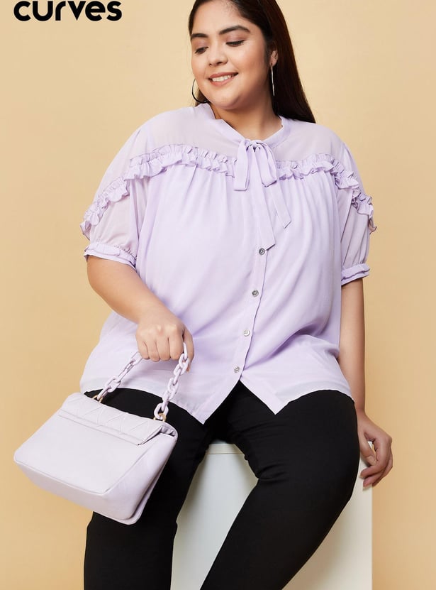 Women Ruffled Tie-Up Neck Blouse