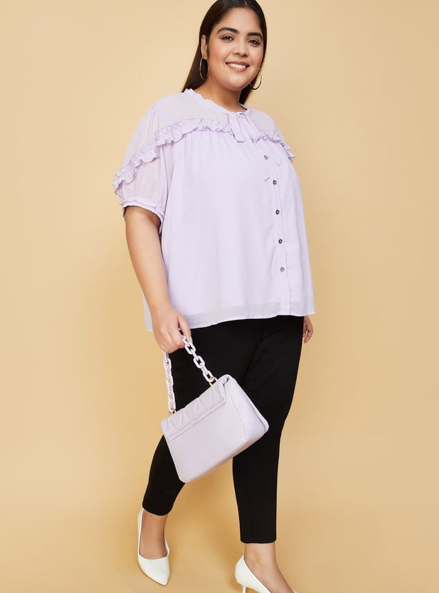 Women Ruffled Tie-Up Neck Blouse