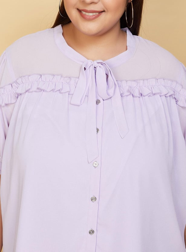 Women Ruffled Tie-Up Neck Blouse