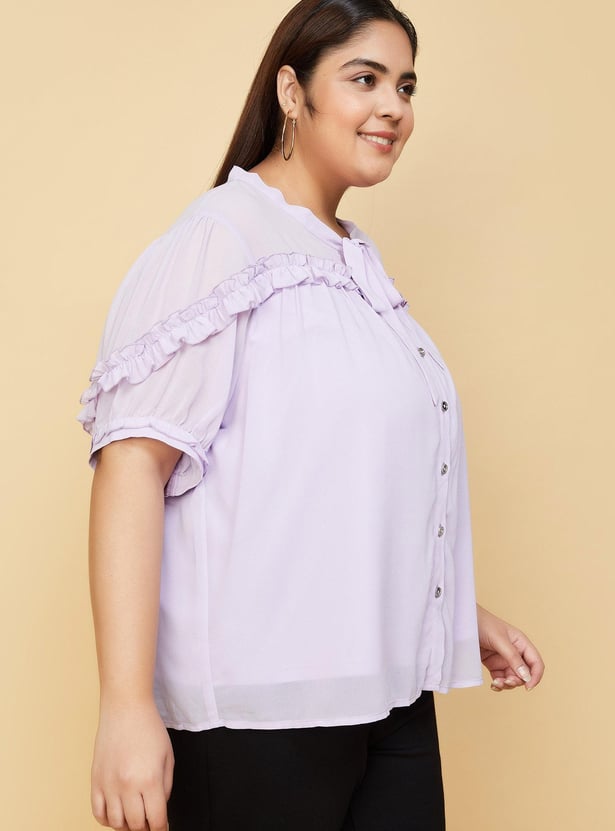 Women Ruffled Tie-Up Neck Blouse