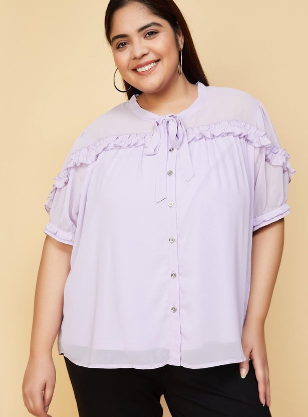 Women Ruffled Tie-Up Neck Blouse