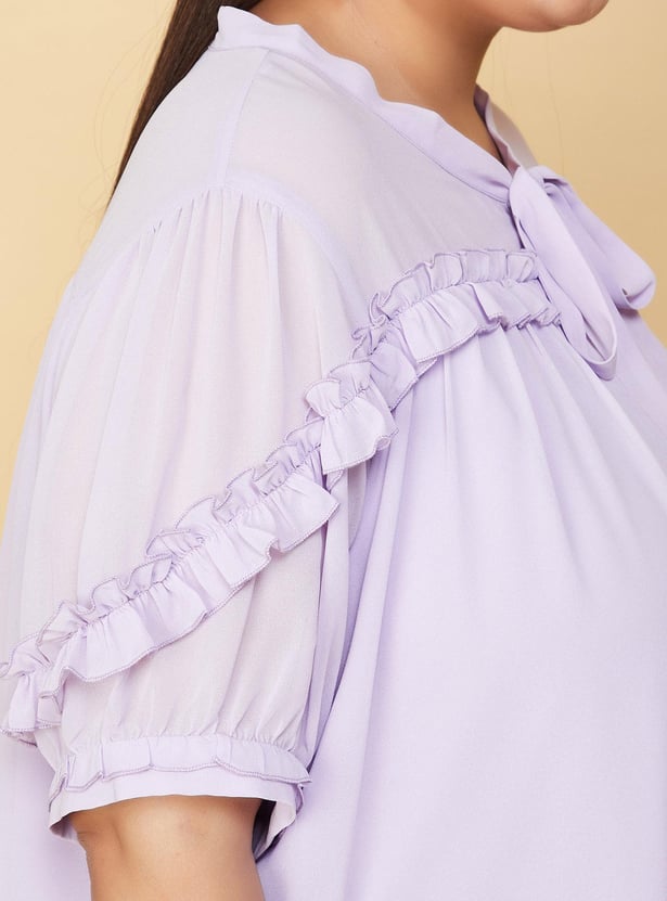 Women Ruffled Tie-Up Neck Blouse