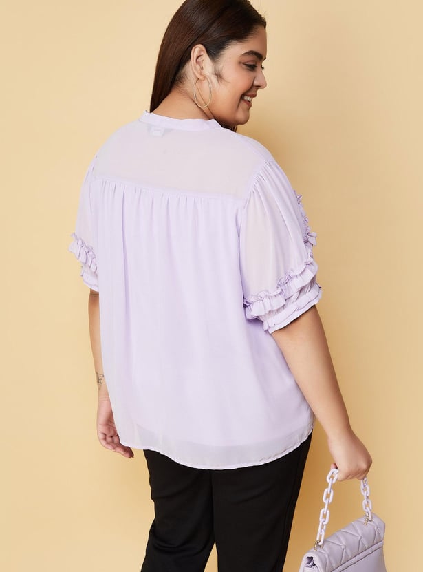Women Ruffled Tie-Up Neck Blouse