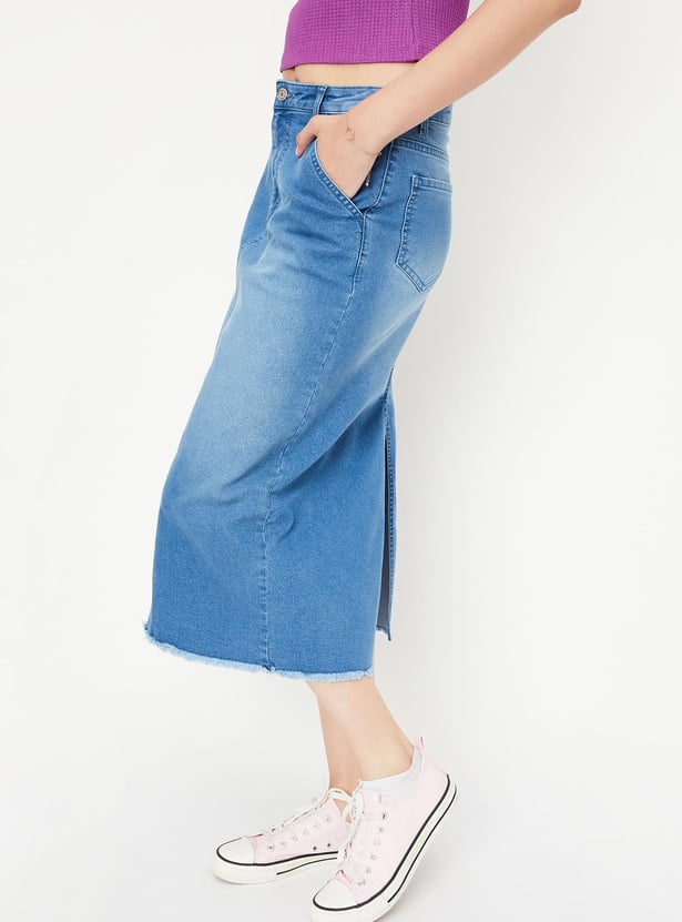 Denim midi skirt india best sale