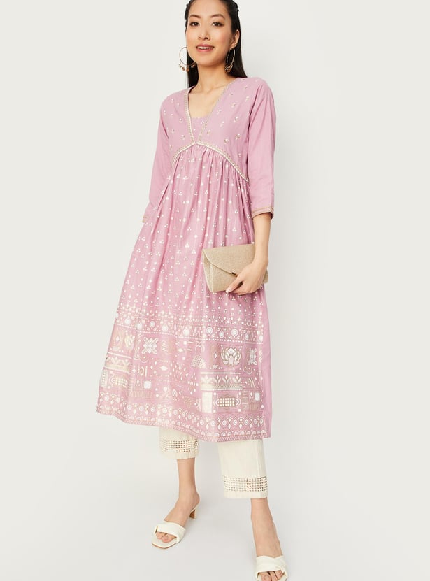 Women Embroidered Flared Kurta