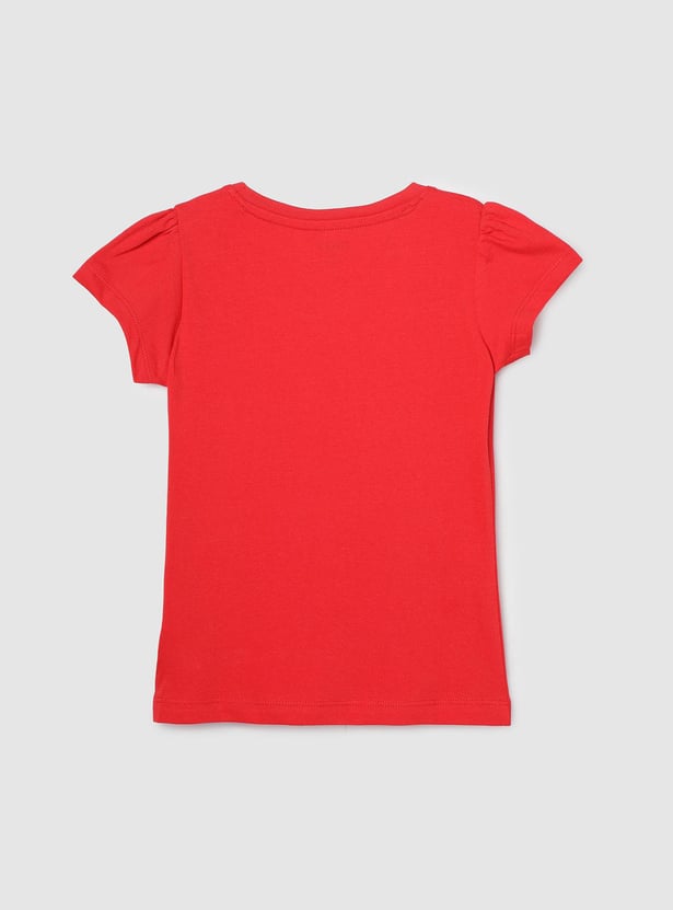 Girls Typographic Printed Pure Cotton T-shirt