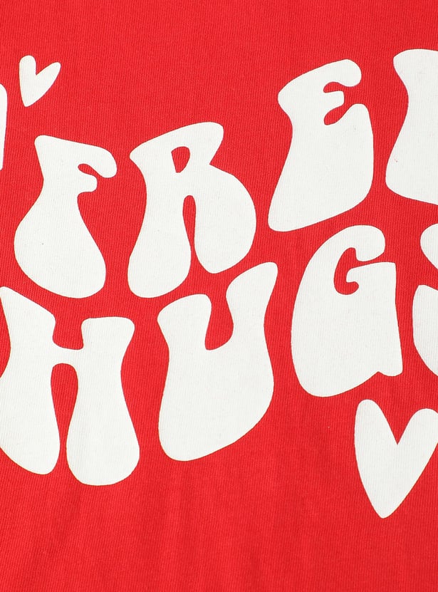 Girls Typographic Printed Pure Cotton T-shirt