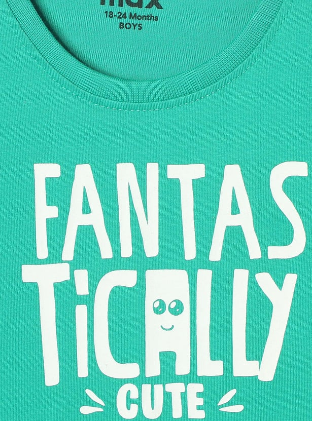 Boys Typographic Printed Pure Cotton T-shirt