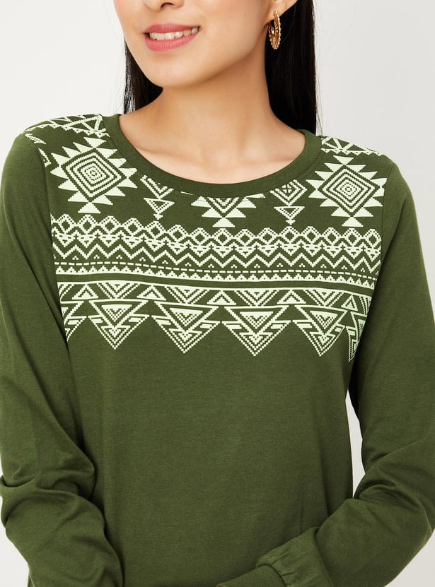 Buy Women Printed Full Sleeve T-shirt Online at just