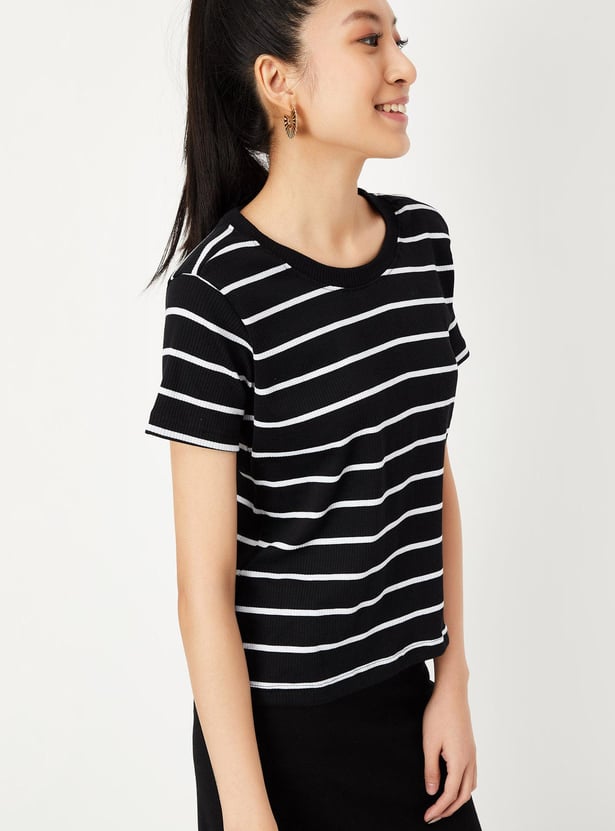 Women Striped Round Neck  T-shirt