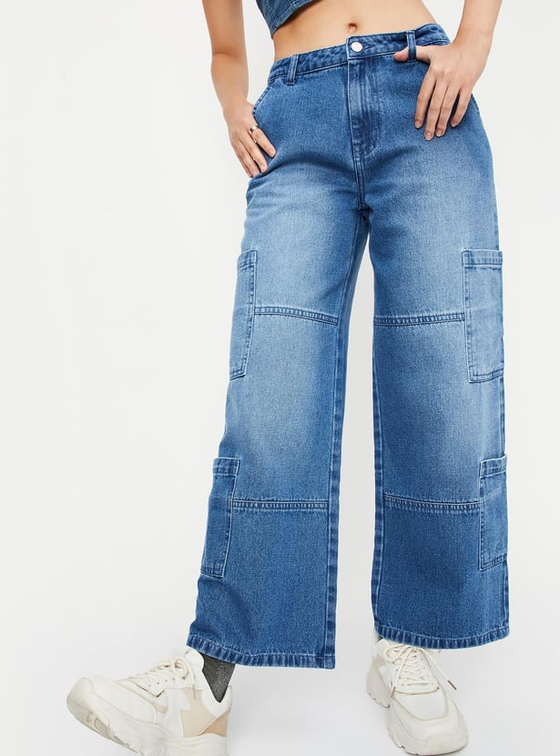 Women Workwear Fit Washed Jeans