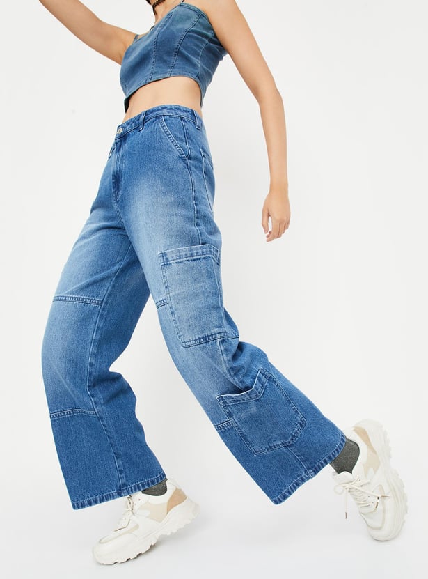 Women Workwear Fit Washed Jeans