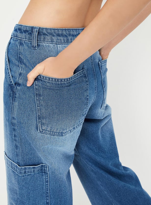 Women Workwear Fit Washed Jeans