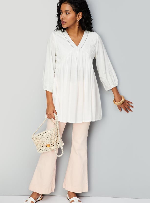 Women Embroidered V-neck Tunic