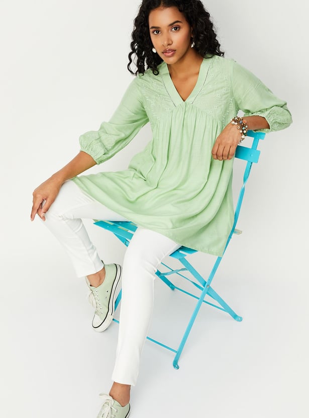 Trimmed Yoke Tunic Maxi - Orange Petal