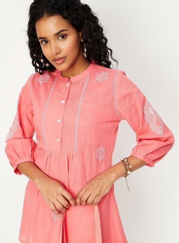 Women Embroidered Pintuck Tunic