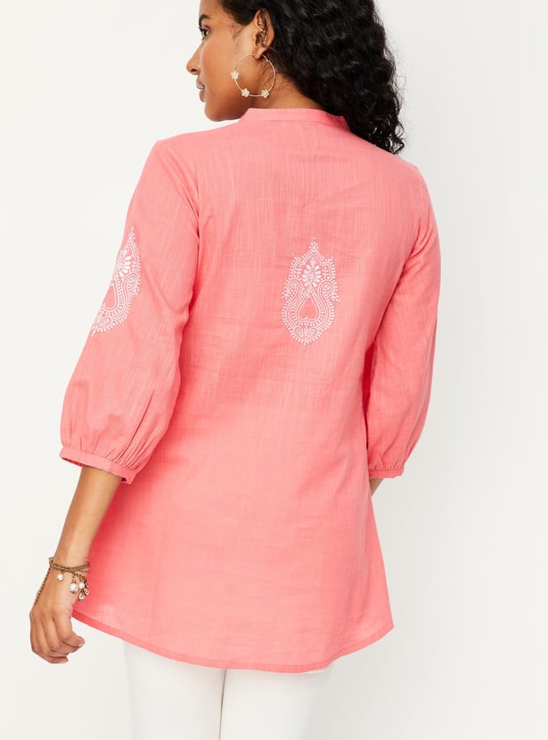 Women Embroidered Pintuck Tunic