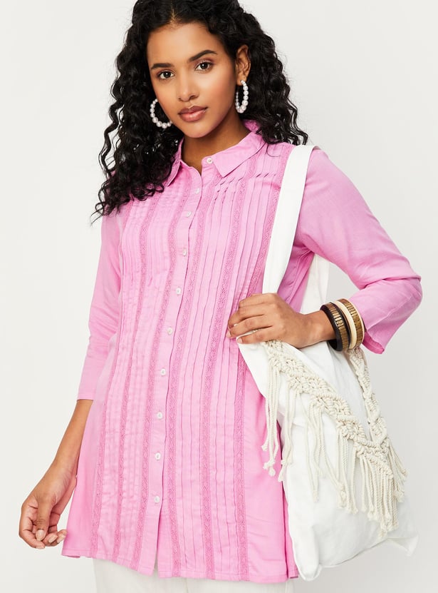 Women Pintuck Tunic with Lace Insets