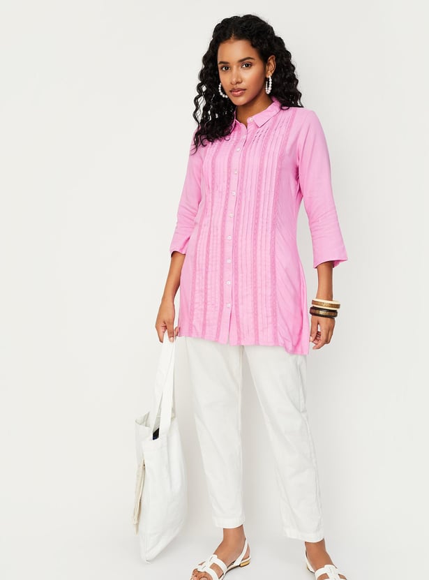 Women Pintuck Tunic with Lace Insets