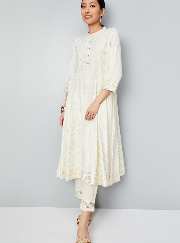 Women Foil Print Kalidar Kurta