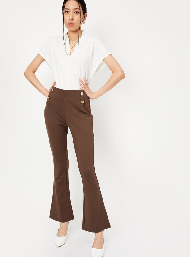 Women Solid Flared Trousers